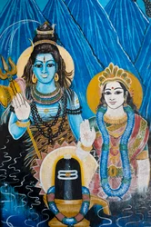 Peinture du dieu hindou Shiva et de la déesse Parvati sur le mur d